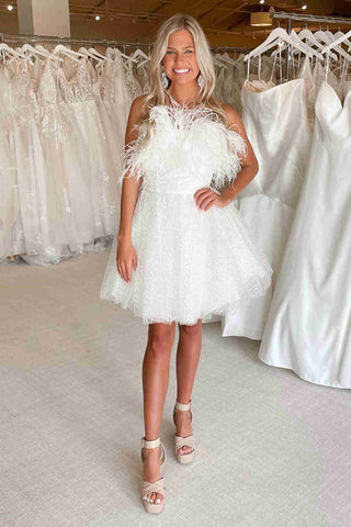 Strapless Cocktail Dress with Feathers