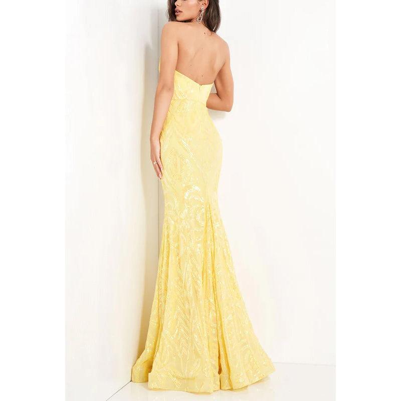 Vestido de noche largo de sirena con lentejuelas, sin mangas y sin tirantes y escote corazón