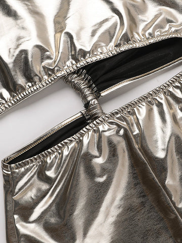 Vestidos largos de noche ajustados, sin mangas, asimétricos, plisados, brillantes, con abertura en la espalda y un solo hombro. 