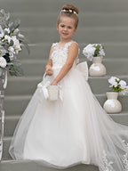 Vestido de niña de las flores sin mangas con cola desmontable de princesa de ensueño 