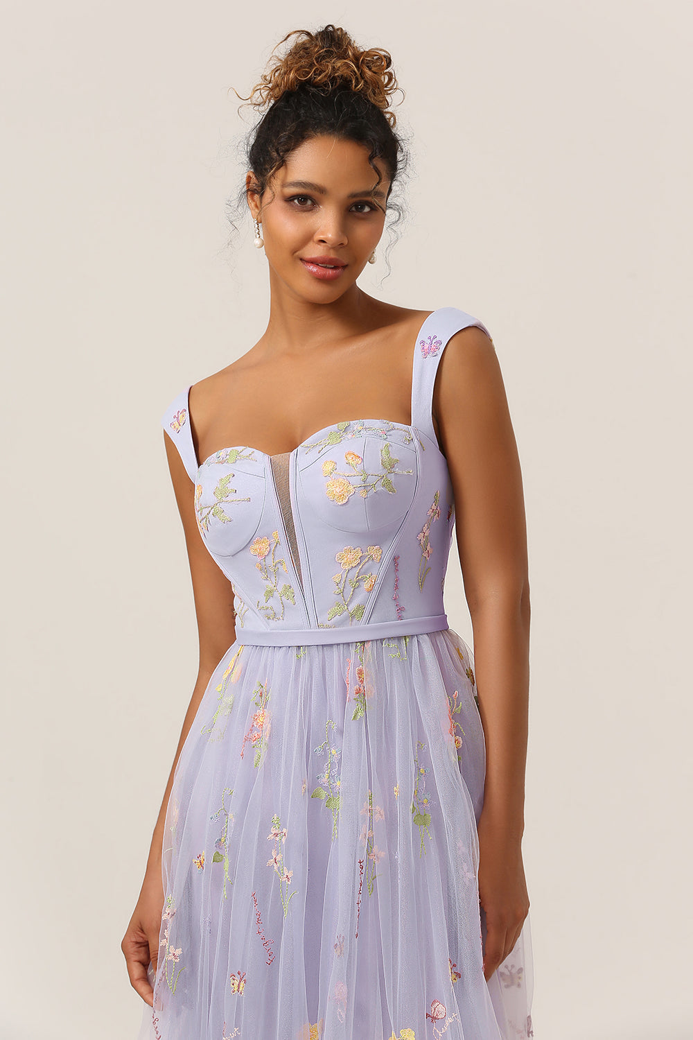 Cute A Line Sweetheart Light Purple Long Prom Dress with Embroidery