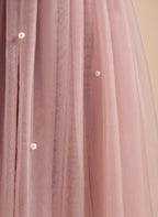 Vestido rosa empolvado de corte A y tul satinado hasta la rodilla (2003227179) 