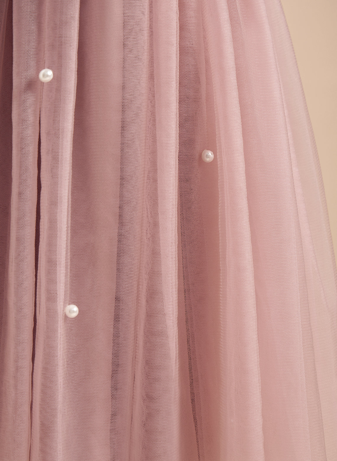 Vestido rosa empolvado de corte A y tul satinado hasta la rodilla (2003227179) 