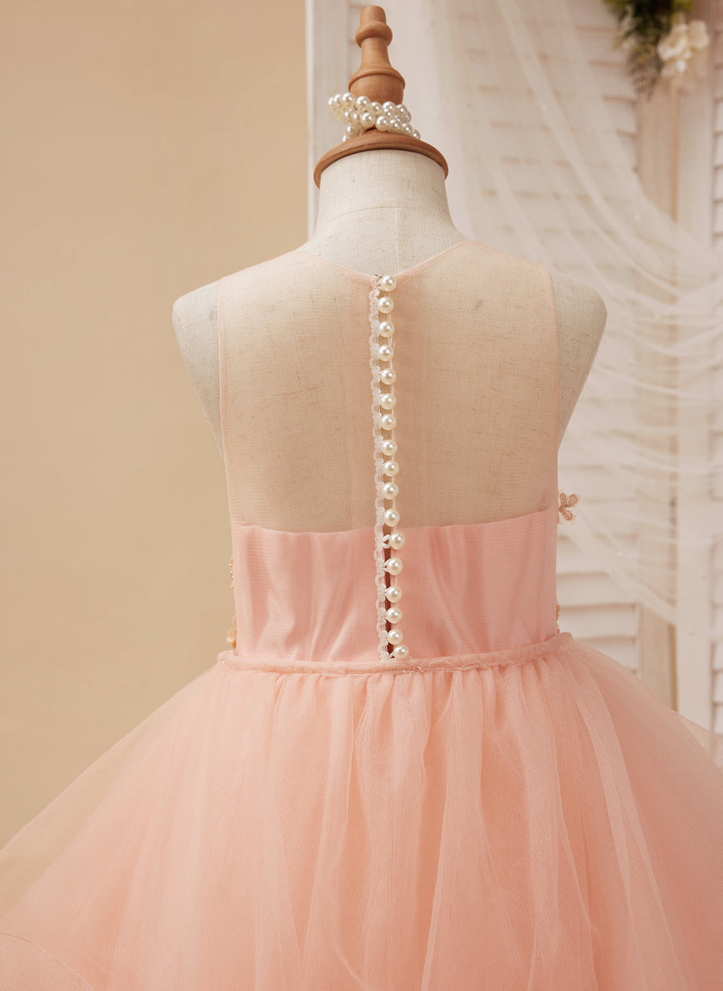 Vestido de princesa rosa para niña de las flores, estilo gala/con cola de tul. 