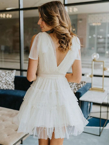 TARUXY Solid Mesh Splice Bow Mini Dress For Women Pearl Sleeveless Sexy Plunge V Neck Solid Elegant Party Evening Dress Female