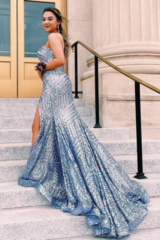 Sky Sequins Strapless Long Prom Dress