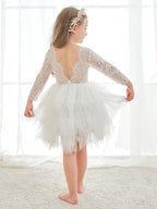 Vestido blanco de tul y encaje hasta la rodilla (2003227580) 