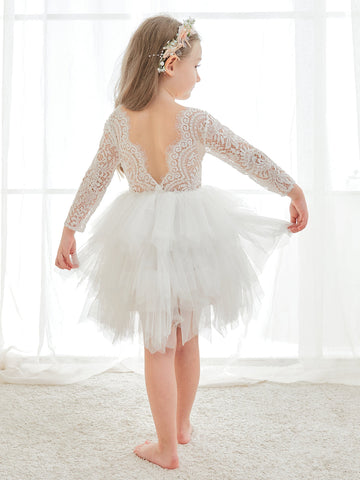 Vestido blanco de tul y encaje hasta la rodilla (2003227580) 