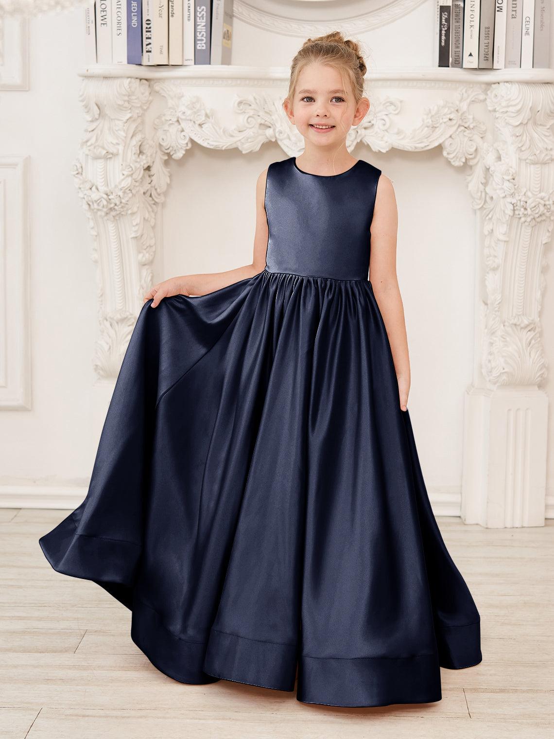 Vestido de niña de las flores de corte A, de satén y encaje, hasta el suelo 