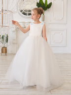 Vestido de princesa/de princesa con flores 3D de tul hasta el suelo, color marfil, para niña de las flores 