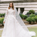 Robe de mariée princesse à manches longues pour femme, romantique, en dentelle, col montant, somptueuse robe de mariée bohème ornée d'appliqués 