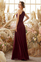 Robe de demoiselle d'honneur élégante en mousseline bordeaux