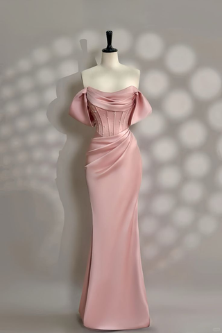 Robe de soirée sirène rose ravissante ornée de perles et épaules dénudées Y7604
