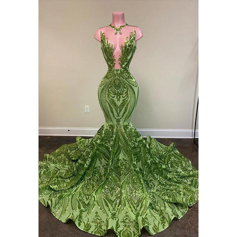 Trumpet/Mermaid V-Neck Lace Sequins Appliques Prom Evening Formal Dress