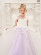 Vestido de niña de las flores con cola de tul y encaje desmontable 