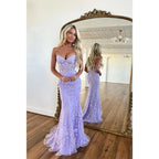 Vestido de fiesta largo con escote en forma de corazón y apliques de encaje para adolescentes