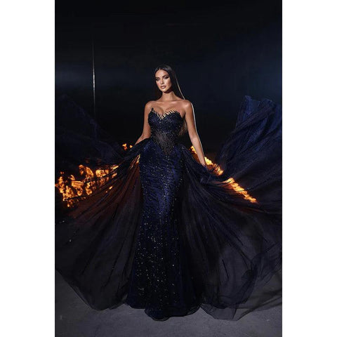 Glamorous & Dramatic V-neck Sleeveless Sparkly Mermaid Evening Party Prom Dress