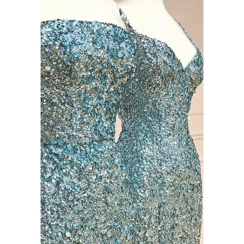 Vestido de fiesta largo con lentejuelas y abertura en forma de columna 