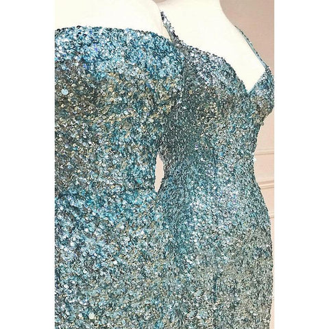 Vestido de fiesta largo con lentejuelas y abertura en forma de columna 