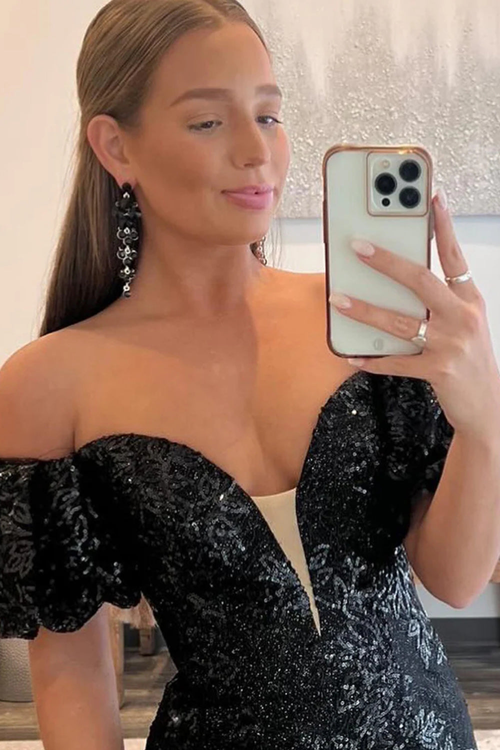 Sparkly Sequin Off the Shoulder Long Prom Dress