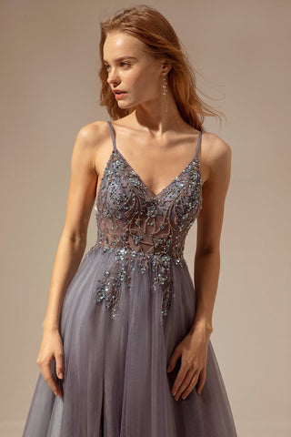 Spaghetti Straps Long Prom Dress With Slit