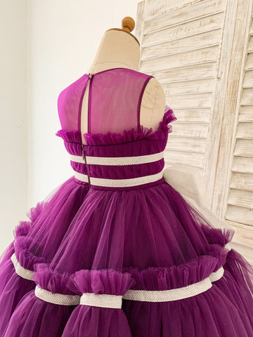 Vestido morado de tul hasta la rodilla (2003227603) 