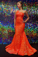 Robe de bal sirène à sequins asymétrique