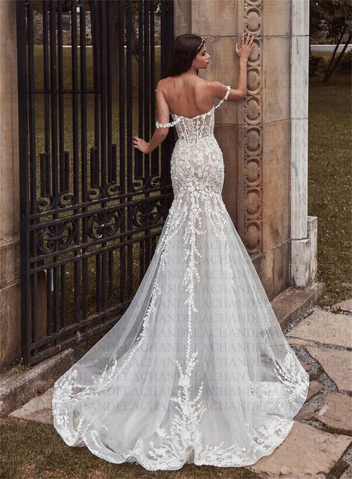 CHANDELA Charming Wedding Dresses Scoop Spaghetti Straps Trumpet Appliques Bridal Gown Robe De Mariée For Women Custom Made