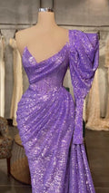 Vestido largo de fiesta con lentejuelas color lila claro y mangas desmontables, elegante vestido de noche Y711