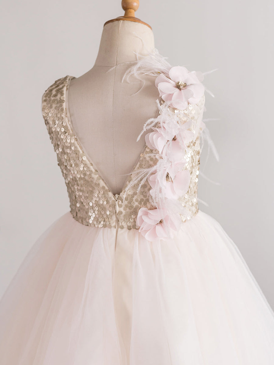 Vestido rosa perla de corte A y largo hasta la rodilla de tul (010226992) 