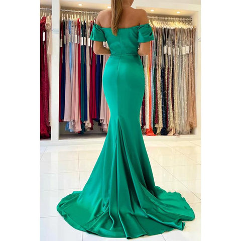 Robe de bal sirène à manches courtes et plis en cœur 