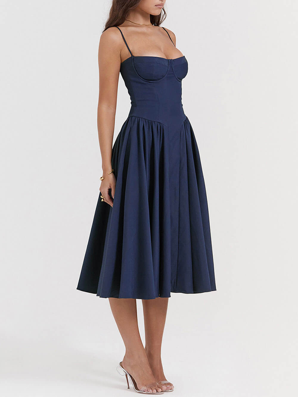 Robe midi bustier à col en V 