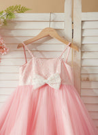 Vestido rosa de tul hasta el suelo para niña de las flores 