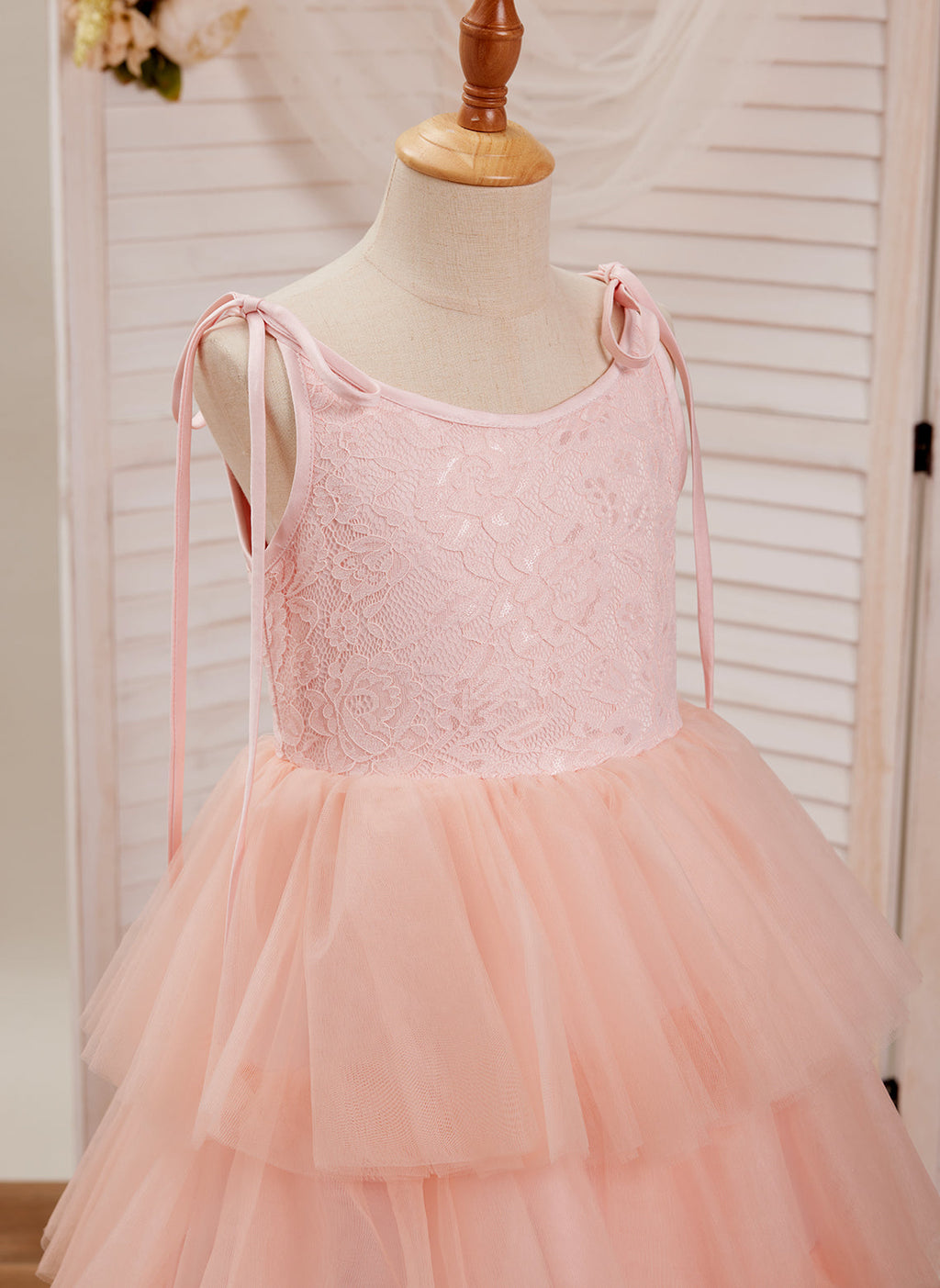 Vestido rosa de corte A, largo hasta el suelo, de tul y encaje (010220942)