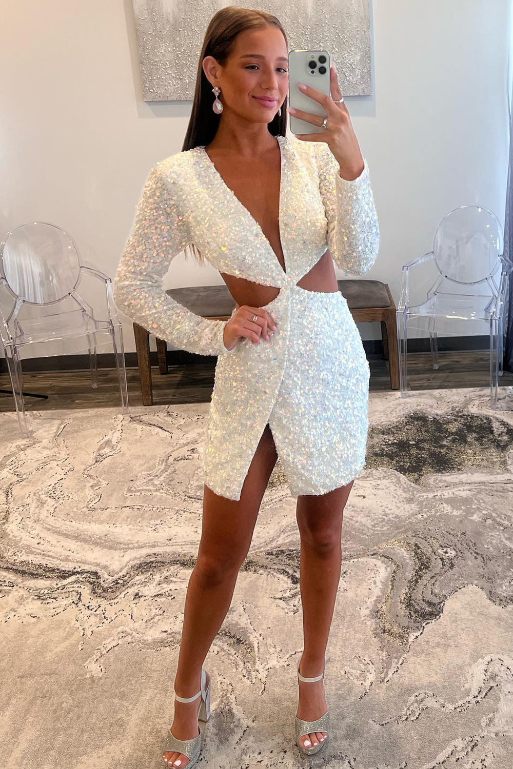 Golden Sheath Sequins Homecoming Dress