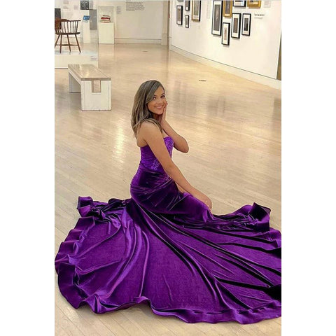 Robe de soirée sirène/trompette ornée, col en V, sans manches, fente latérale, appliques