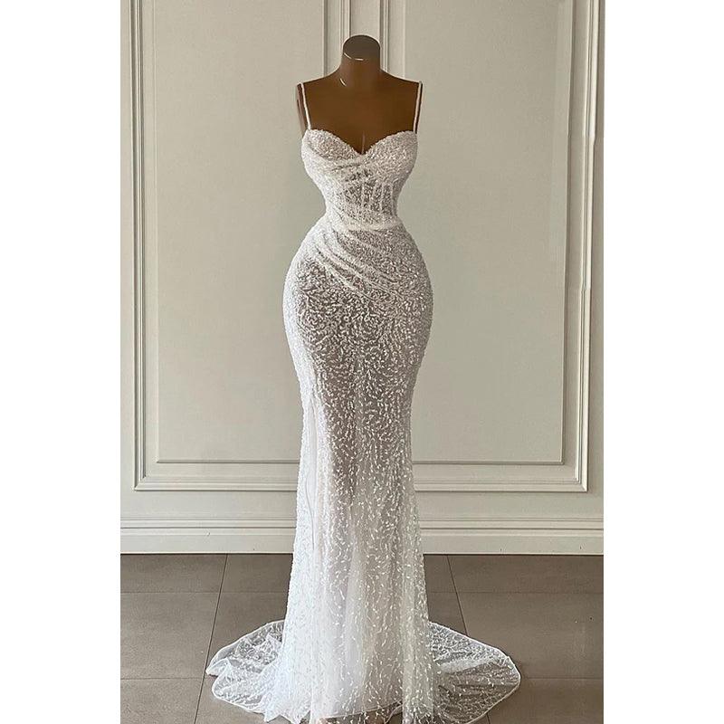Robe de soirée sirène glamour à bretelles spaghetti
