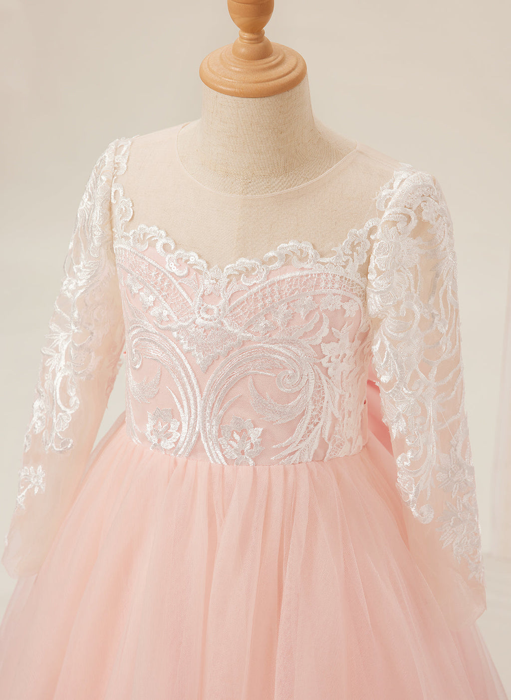 Vestidos de niña de las flores de corte A, manga larga, encaje y tul, color rosa (2003227575) 