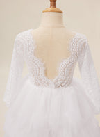 Vestido blanco de tul y encaje hasta la rodilla (2003227580) 