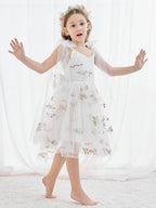 Vestido de niña pequeña de las flores, corte en A, sin mangas, de tul bordado floral. 