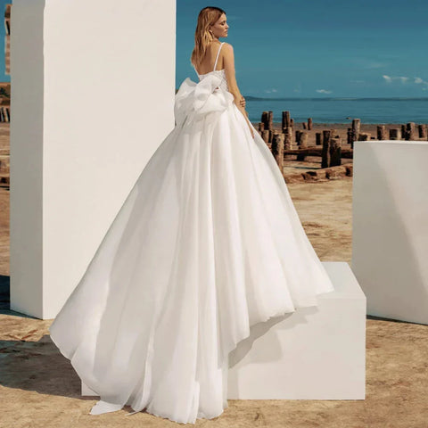 Vestidos de novia bohemios de corte A para mujer, con escote corazón, tirantes finos, espalda descubierta, lazo brillante con cuentas en la espalda, Robe De Mariee