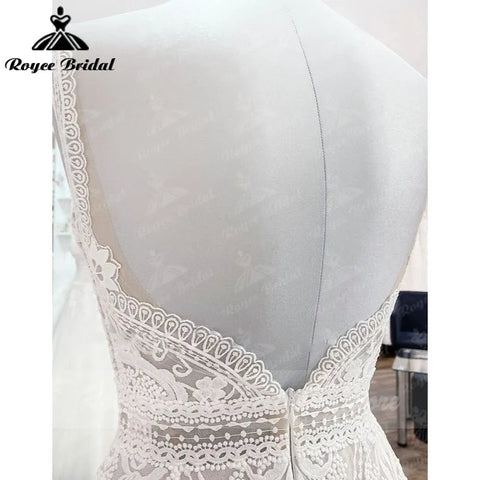 Baoleely A Line Boho Blush Pink Wedding Dress Spaghetti Straps Open Back ROY025