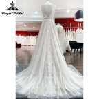 Robe de mariée style bohème rose blush, coupe trapèze, bretelles spaghetti, dos nu, style ROY025
