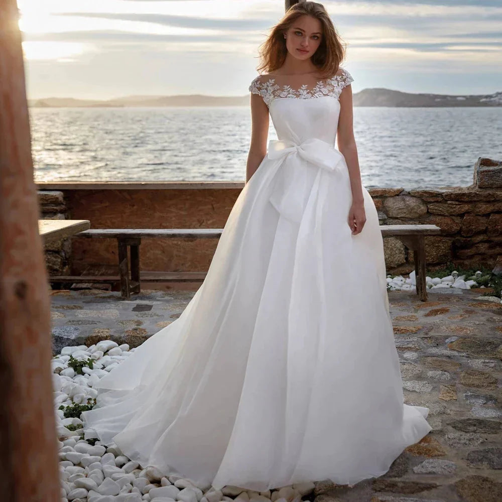 Vestidos de novia corte A, preciosos, con cuello redondo, sexys, sin mangas, para fiestas formales en la playa, vestidos de novia de talla grande.