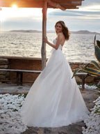 Vestidos de novia corte A, preciosos, con cuello redondo, sexys, sin mangas, para fiestas formales en la playa, vestidos de novia de talla grande.