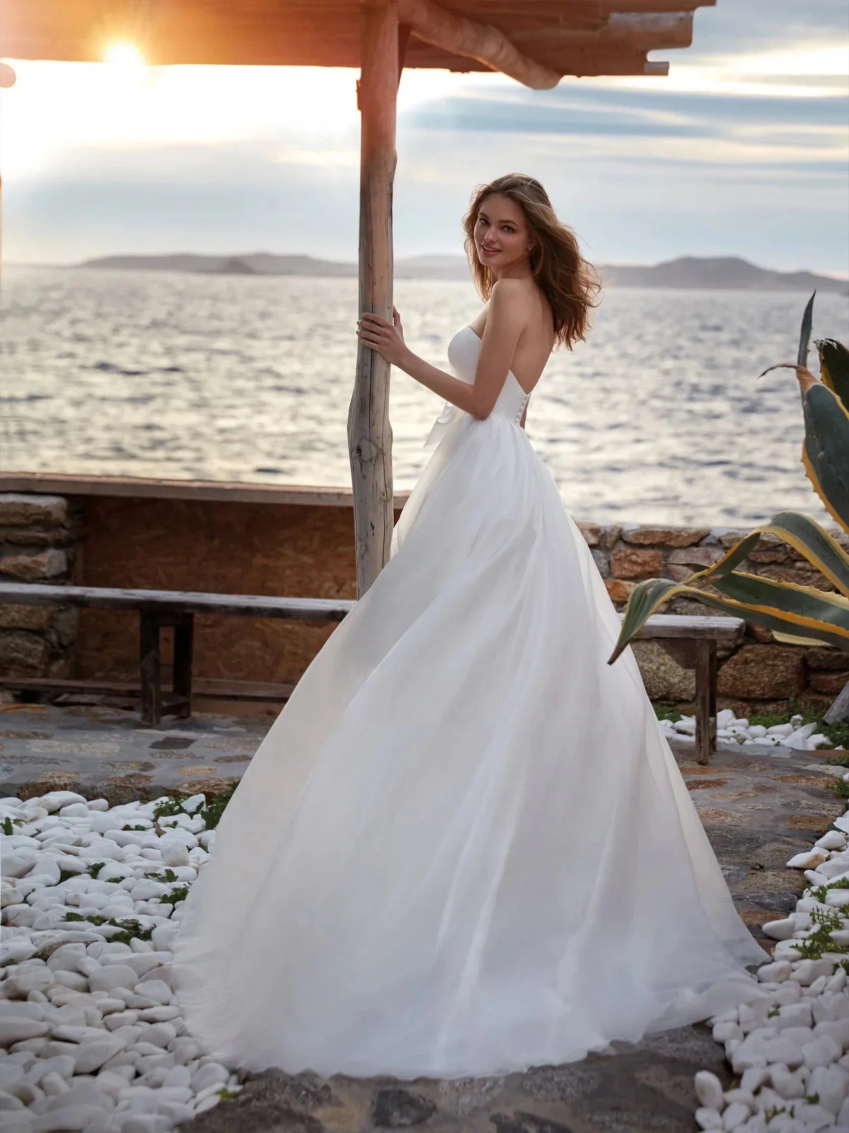Vestidos de novia corte A, preciosos, con cuello redondo, sexys, sin mangas, para fiestas formales en la playa, vestidos de novia de talla grande.