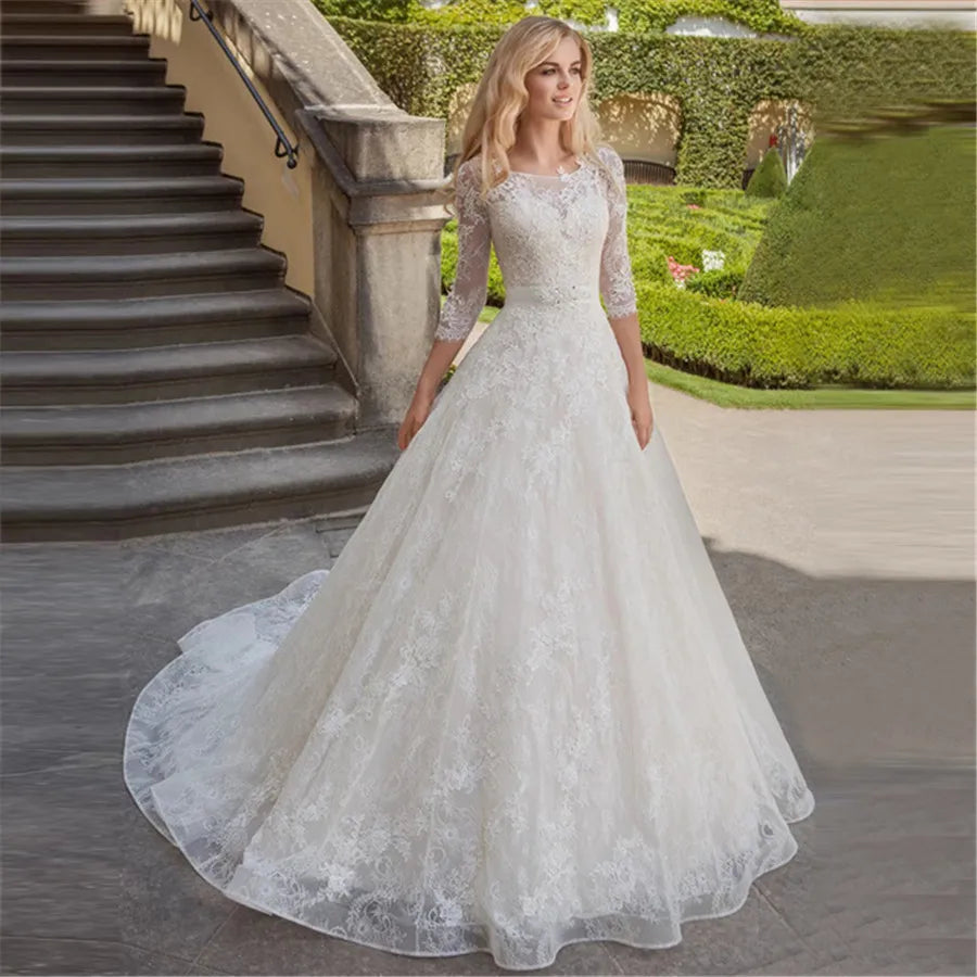 Vestidos De boda De lujo De corte A, Apliques De encaje, manga 3/4, Vestidos De novia para fiesta De boda, Vestidos Baratos Con envío Gratis