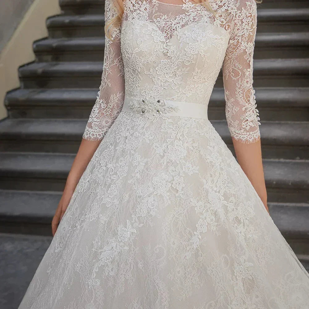 Vestidos De boda De lujo De corte A, Apliques De encaje, manga 3/4, Vestidos De novia para fiesta De boda, Vestidos Baratos Con envío Gratis
