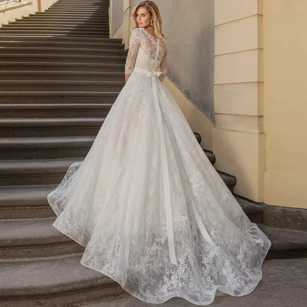 Vestidos De boda De lujo De corte A, Apliques De encaje, manga 3/4, Vestidos De novia para fiesta De boda, Vestidos Baratos Con envío Gratis