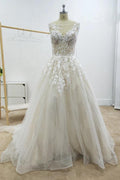 Vestido de novia playero con apliques florales corte A y espalda descubierta WD467